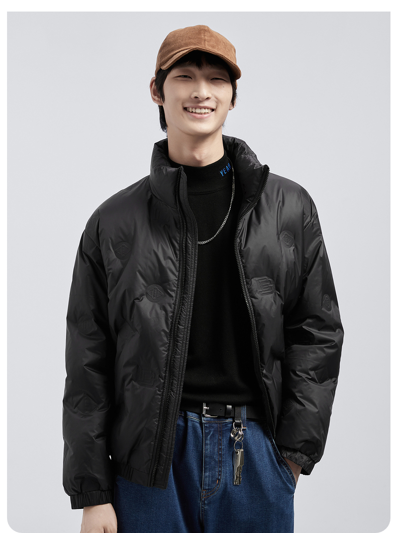 gxg男装2020年冬季款黑色短款立领羽绒服男白鸭绒时尚宽松外套 黑色