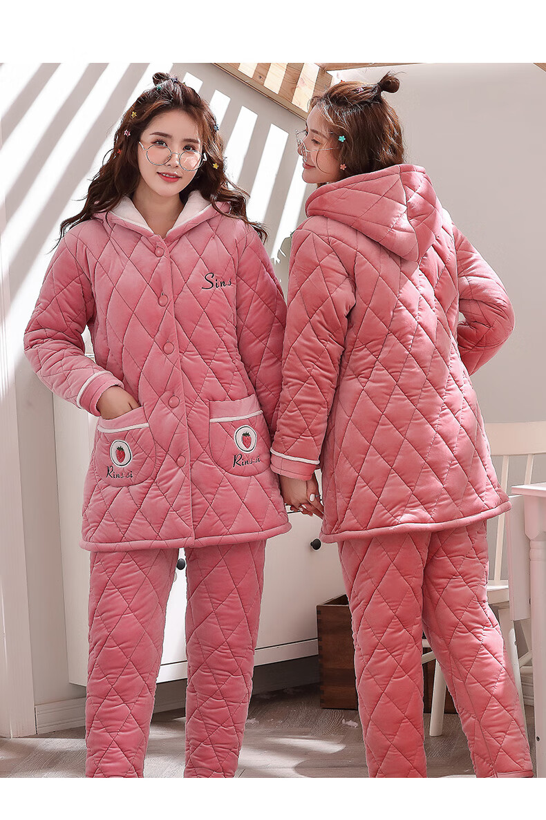 冬季女士冬天冬款加厚三层夹棉保暖睡衣加绒棉袄秋冬可外穿家居服擎嵘