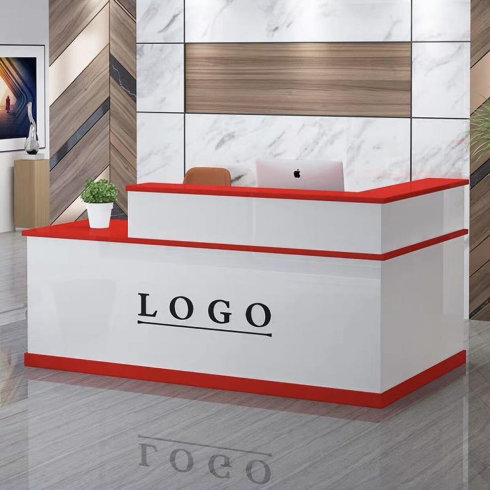 前台接待台收银台公司迎宾台简约现代小型商用超市美容院转角吧台白色