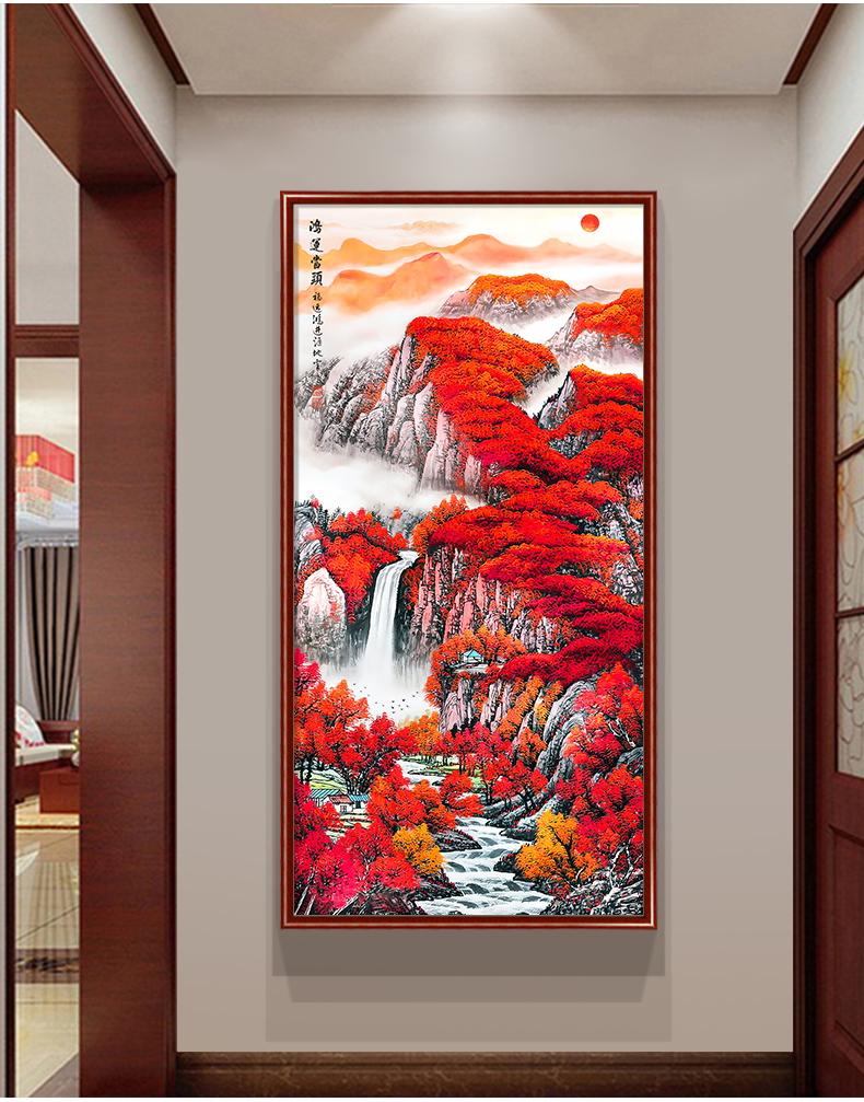 轻奢高端现代简约北欧2022新款鸿运当头国画山水画客厅壁画入户玄关挂