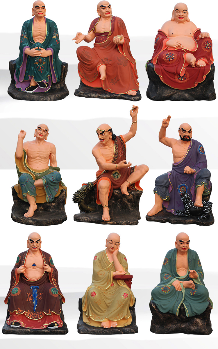十八罗汉佛像摆件定做寺庙十八罗汉佛像 树脂玻璃钢鎏金彩绘十八罗汉