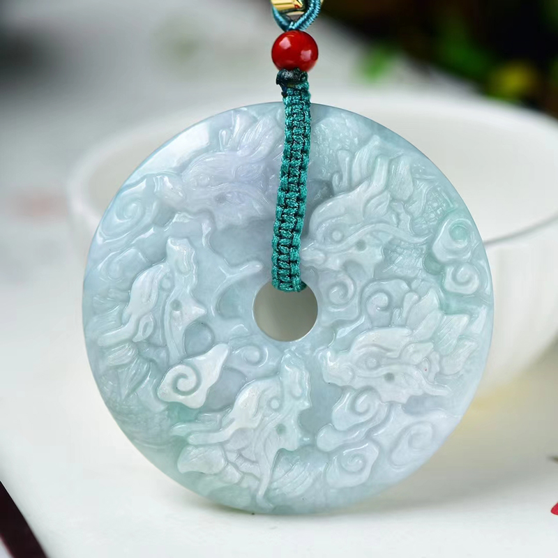 臻莱天然翡翠雕刻九龙戏珠平安扣吊坠男女款简约百搭吊坠饰品尺寸