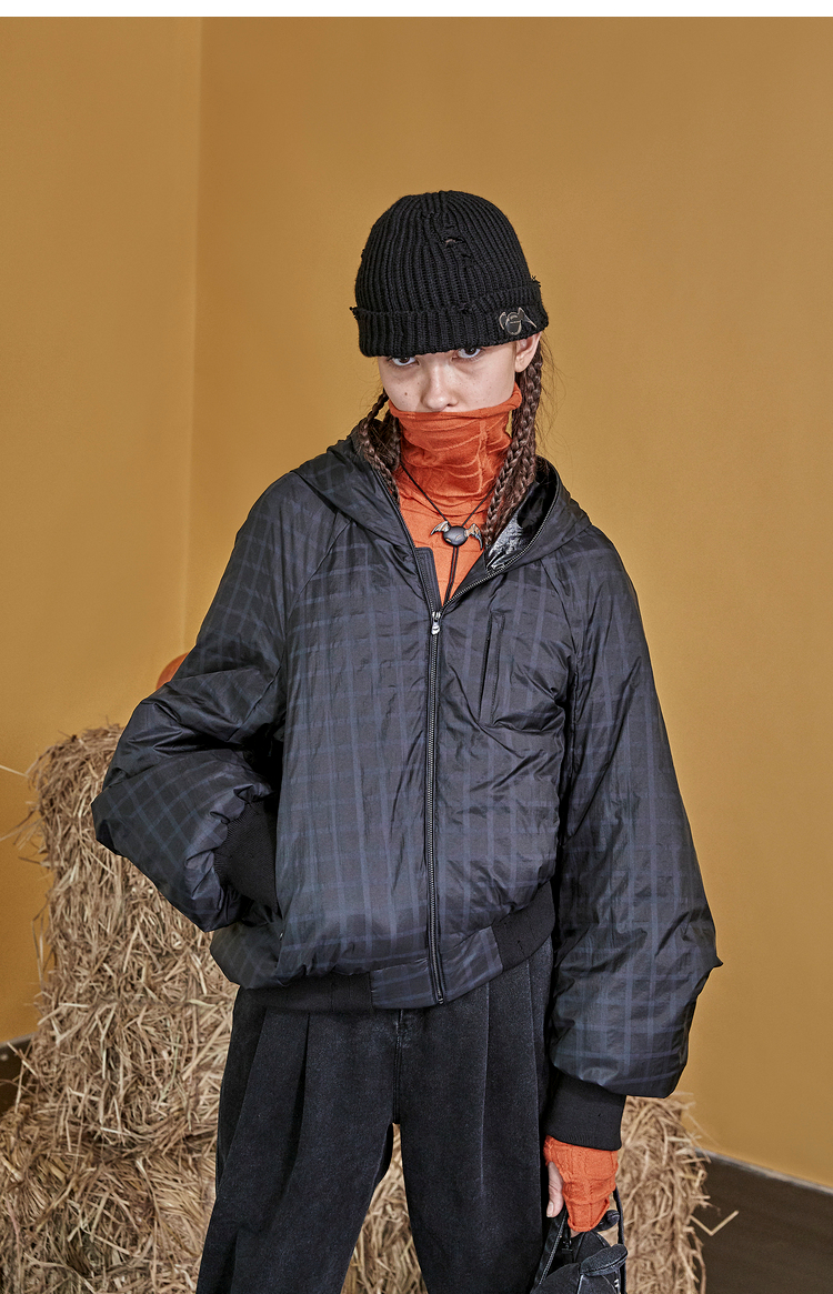 日着原创设计女装冬季新款小个子短款连帽品牌羽绒服女幽格黑m