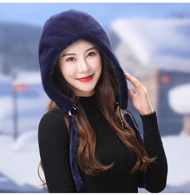 轻奢嫒羽冬季新款保暖水貂帽子女整貂皮滑雪帽冬天水貂毛护耳皮草女帽