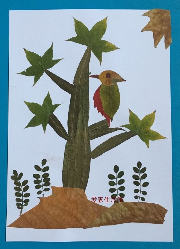 树叶画手工贴画三年级小学生真树叶粘贴画幼儿园秋子活动创意制作叶子