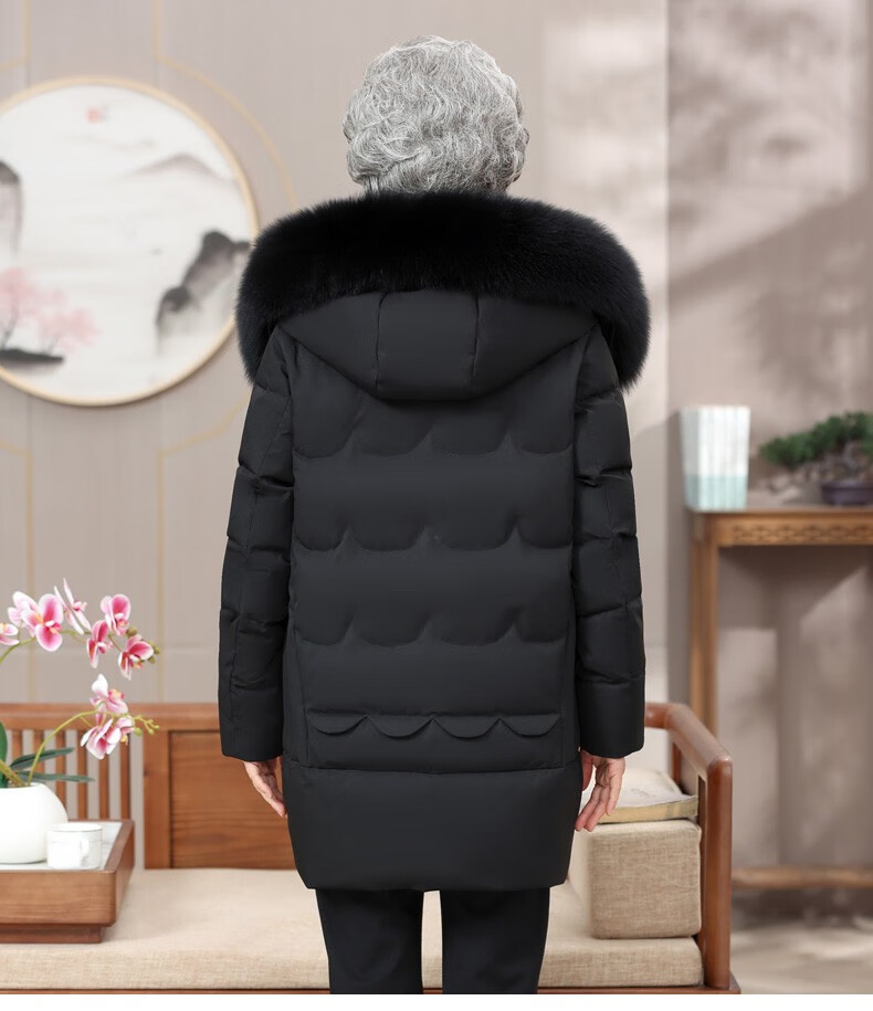 欧巴顿 奶奶羽绒服女中长款白鸭绒2022新款老人60岁70中老年人妈妈