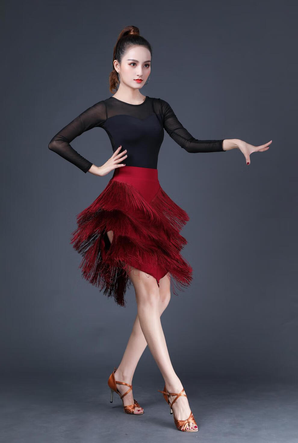 拉丁舞裙新款练功服装女成年人半身裙流苏裙下装比赛舞蹈演出服装律锟