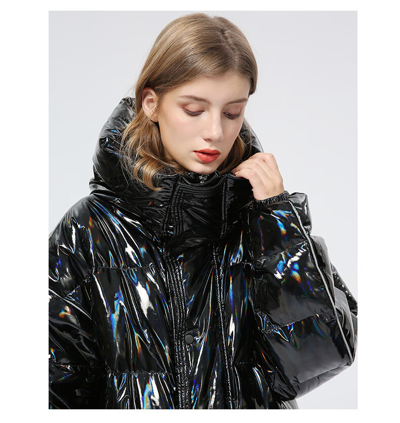 i·g·h高定品牌女装亮面羽绒服女中长款连帽保暖2020冬季新款长款