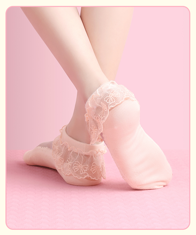 女童袜子夏季薄款网眼冰丝袜儿童蕾丝花边短袜棉袜公主宝宝水晶袜粉色