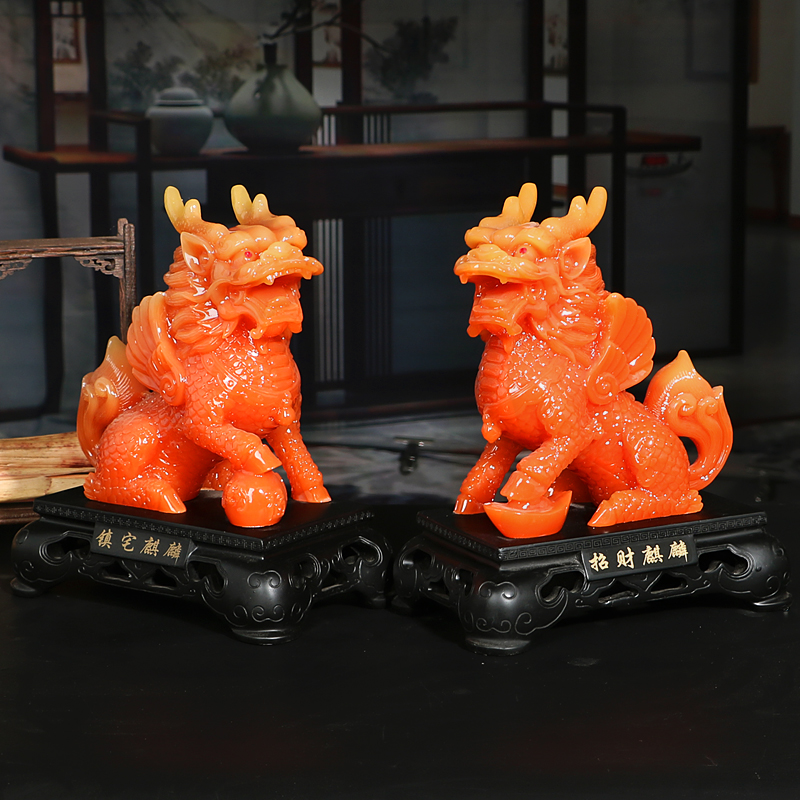 玉麒麟摆件招财镇宅风水家居装饰品工艺玄关客厅办公室设乔迁礼品鹤齐