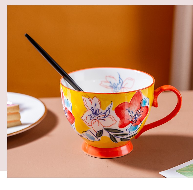 racekish彩绘马克杯欧式复古陶瓷杯子早餐麦片杯家用情侣小奢华茶杯