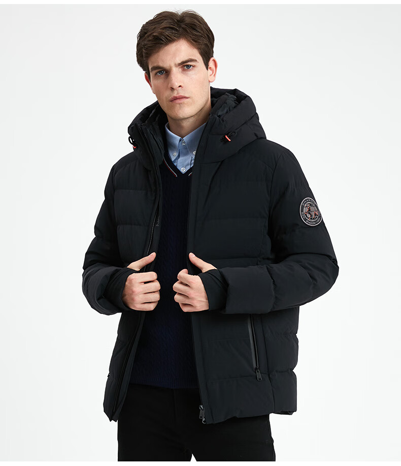 雪伦鹅绒羽绒服男短款修身款双层帽商务休闲外套冬商场同款sharon