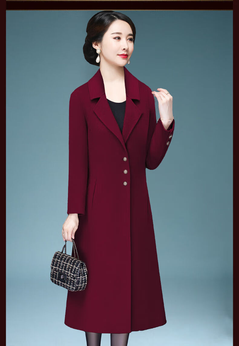 嫁女儿结婚礼服妈妈冬装毛呢外套女中长款喜婆婆婚宴加厚呢子大衣 咖