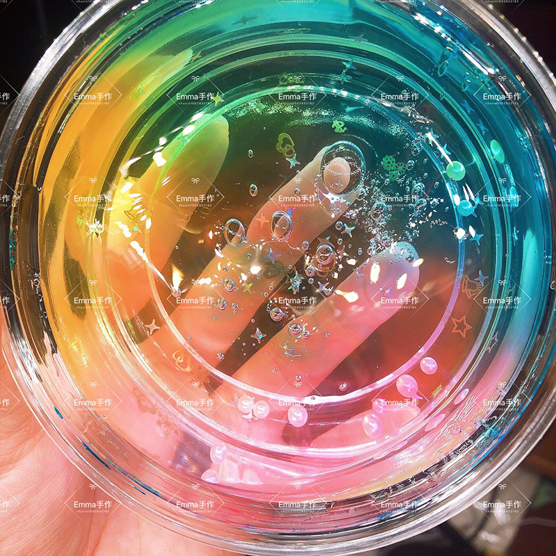 仿液态玻璃彩虹晕染透泰起泡胶成品泥风超大气泡手工 彩虹晕染透泰