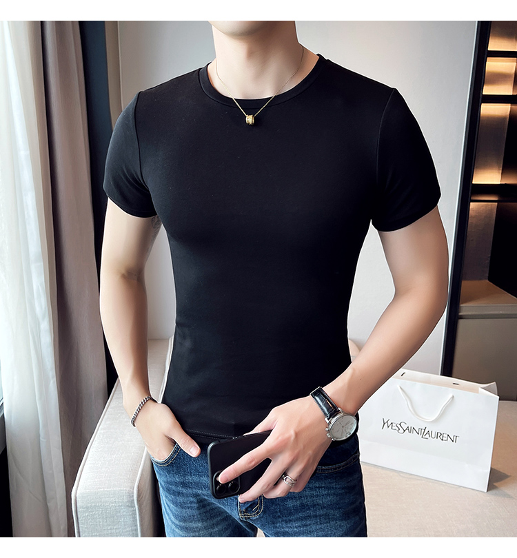 凡迪时尚夏季纯色紧身短袖t恤男士硬汉风运动健身修身圆领t恤百搭纯色