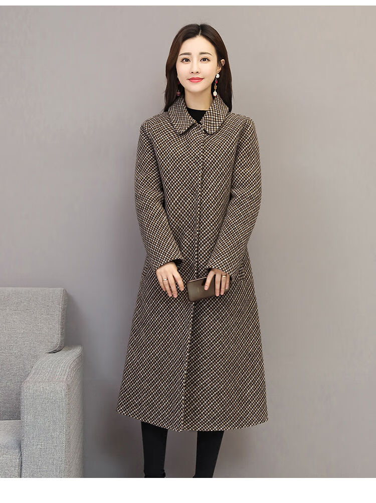 40岁50岁妈妈婆婆穿的衣服双面尼大衣女20毛呢千鸟格子中长款赫本羊绒