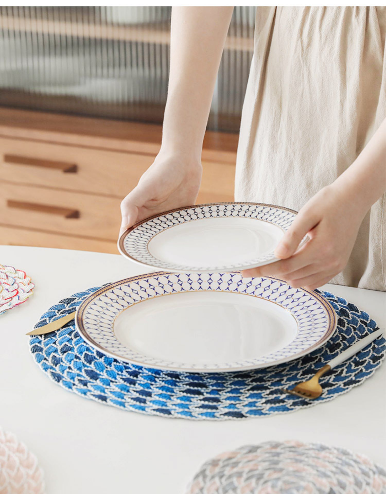 蔓容编织隔热垫日式桌面餐垫装饰垫餐桌垫砂锅防烫防滑垫耐热 18cm