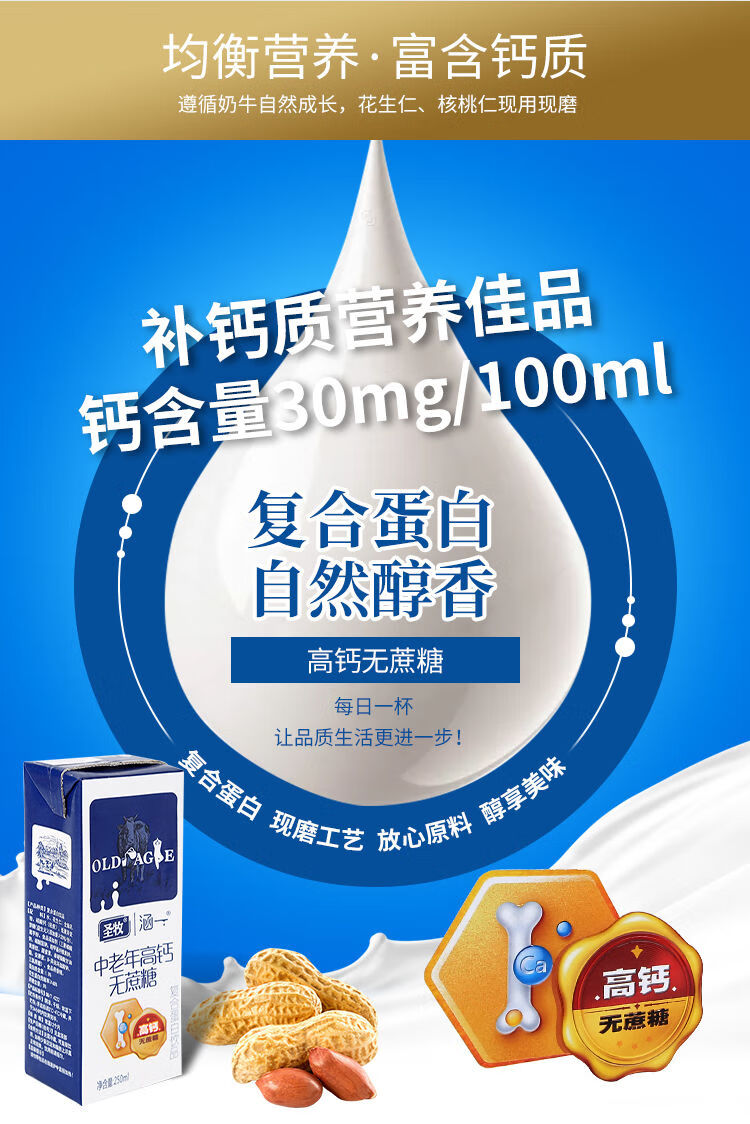 圣牧涵一 250*12/16盒 中老年高钙无蔗糖复合蛋白饮品整箱早餐牛奶
