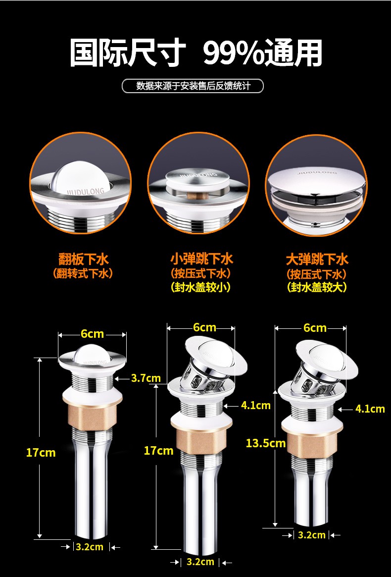 面盆下水器翻板下水器加厚脸盆下水口面盆落水带溢水口高品质海外版