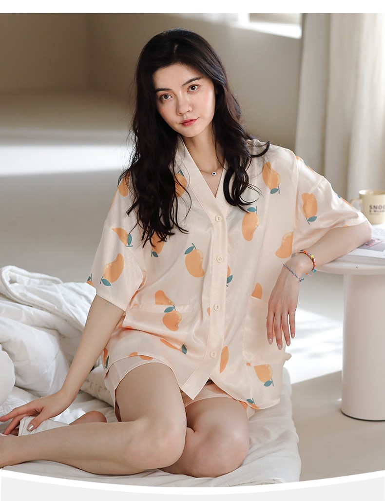 歌瑞达冰丝睡衣女夏季短袖短裤薄款仿真丝绸家居服甜美女士睡衣夏天