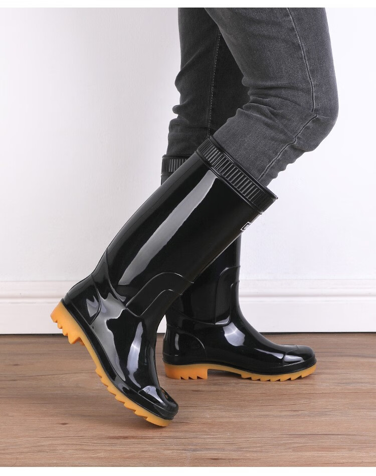 上海牌雨鞋男士牛筋底特防滑耐磨劳保工作水鞋中高筒雨靴 回力中筒