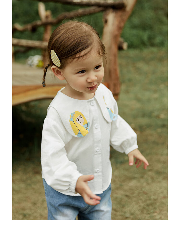 amila阿米拉2022秋季新款儿童造型图案衬衫女宝宝春秋童装立体娃娃领