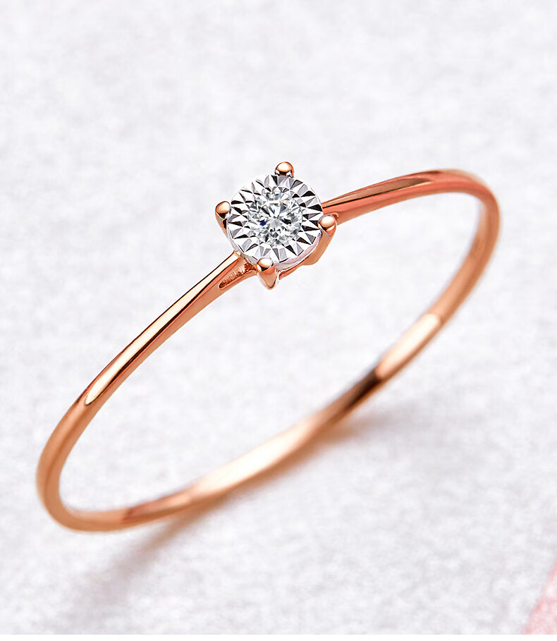 18k玫瑰金钻石彩金求婚结婚镶钻戒指表白小钻戒女百搭 18k玫瑰金钻石