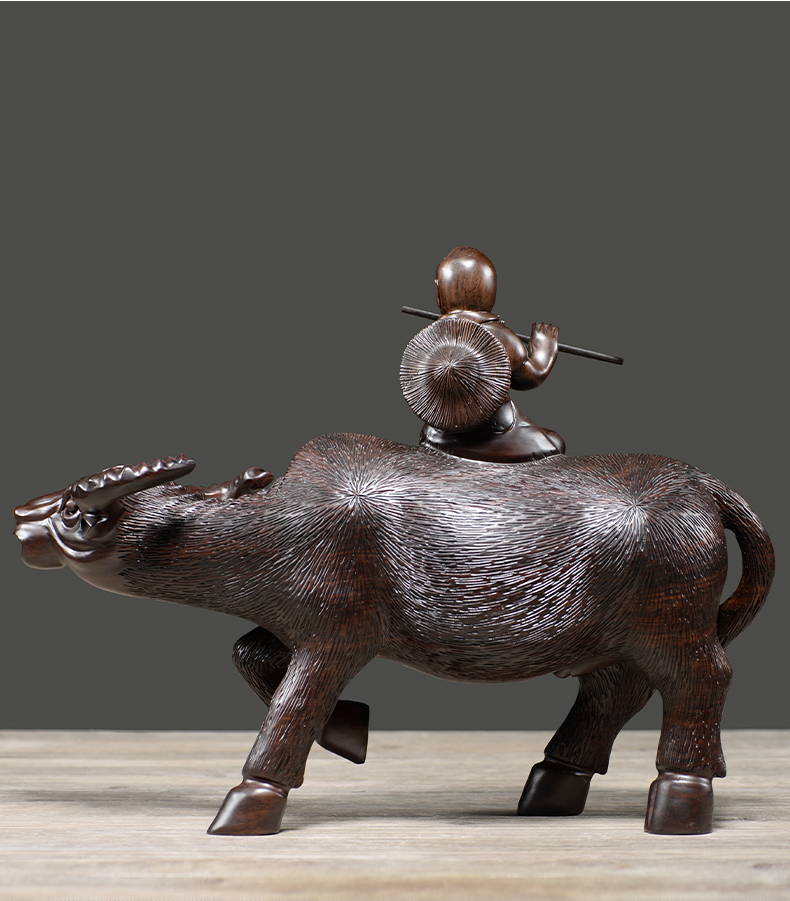 刺史黑檀木雕刻牧童骑牛摆件客厅装饰品风水家居十二生