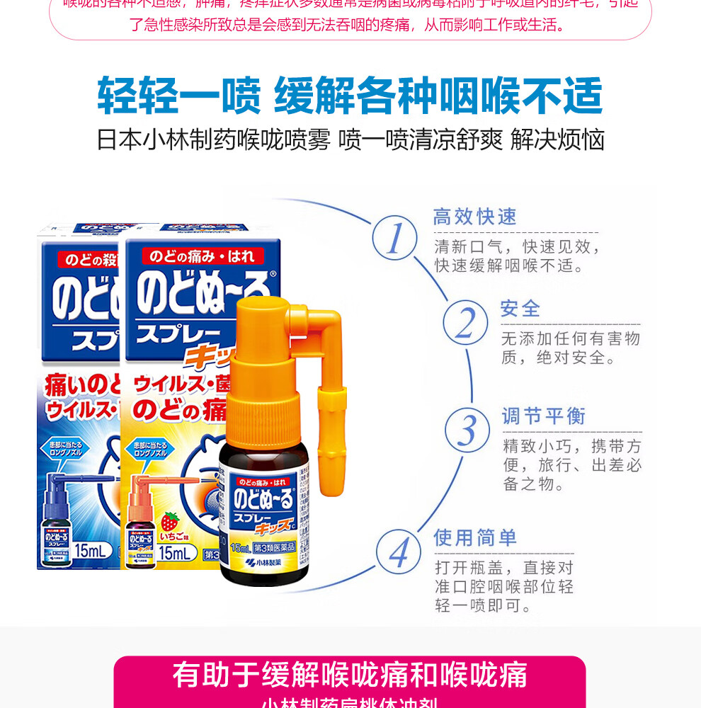 日本 KOBAYASHI 小林製藥 成人版清涼感喉嚨發炎喉嚨痛扁桃體發炎噴霧噴霧 15ml