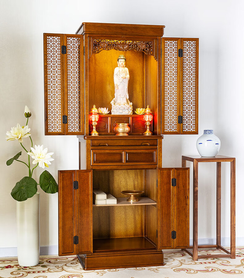 68带门佛龛供台家用神龛立柜佛台神台供桌神位佛柜现代简约佛桌68胡桃