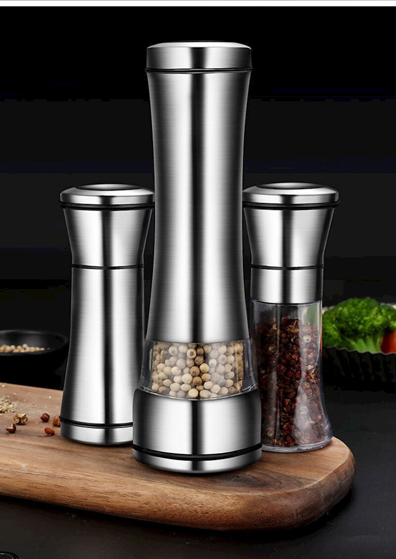 胡椒粉研磨器手动家用304不锈钢海盐调味罐调料黑胡椒粒研磨瓶 【2个
