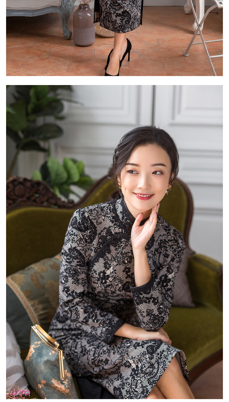 逸红颜疏影斜旗袍改良版春秋新品民国风气质中式连衣裙黑色110cm衣长s