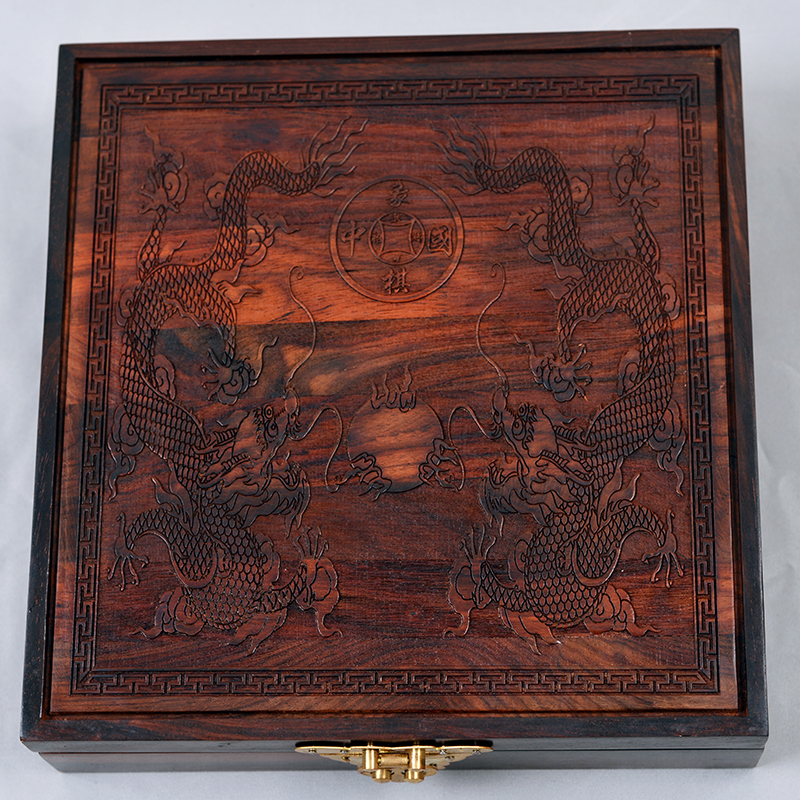 大号红木象棋盒红酸枝中国象棋盒实木棋盒棋子箱 58#双龙戏珠红酸枝