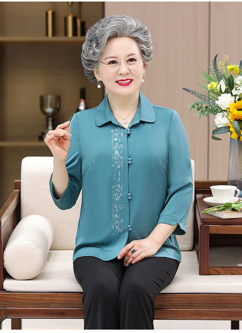 母亲节礼物实用莎比菲老年人衬衫女长袖大码奶奶装春夏装上衣70岁老人