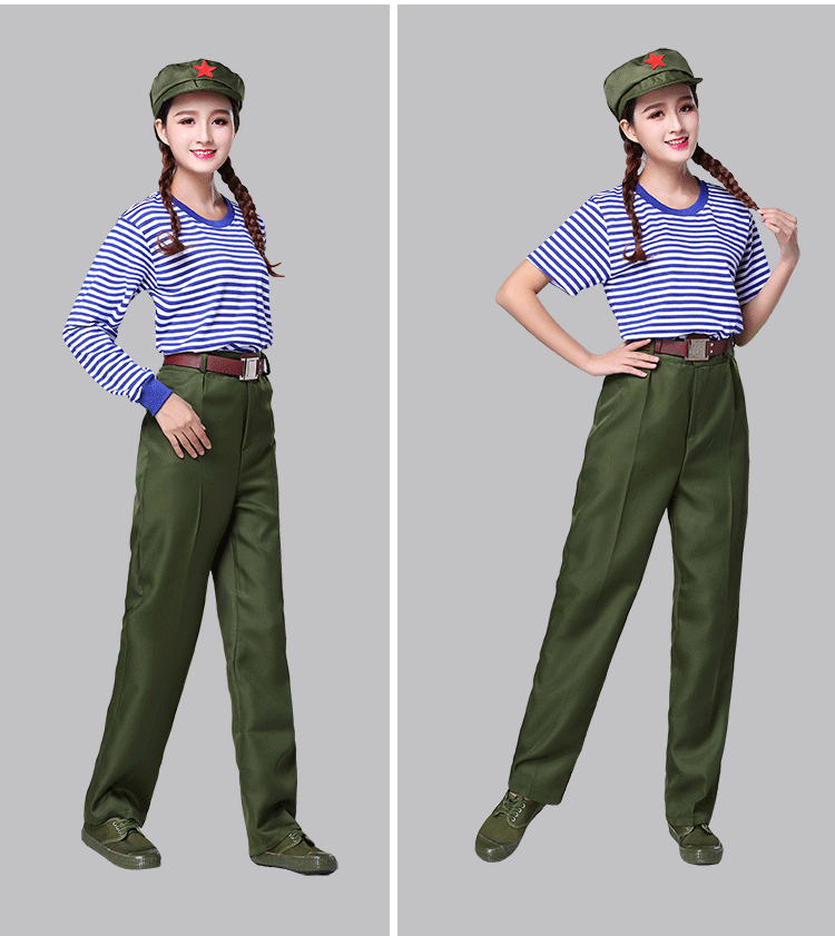 红服80年怀旧知青服装学生合唱服海魂衫表演服服装 海魂衫长套装 110