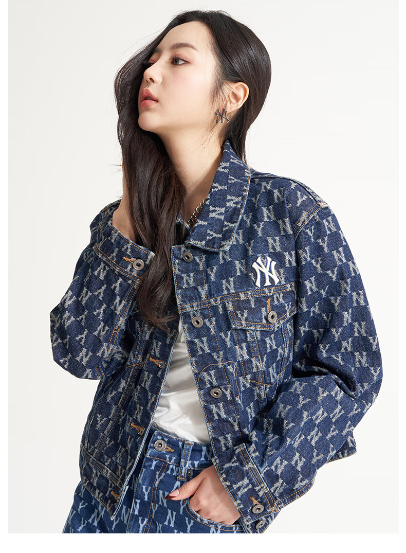mlb牛仔外套复古老花满印潮休闲夹克情侣22新款 深灰色 xs【图片 价格