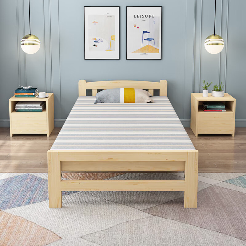 2单人床简易经济型实木床出租房小床便携午休床 镂空床头80cm宽 送