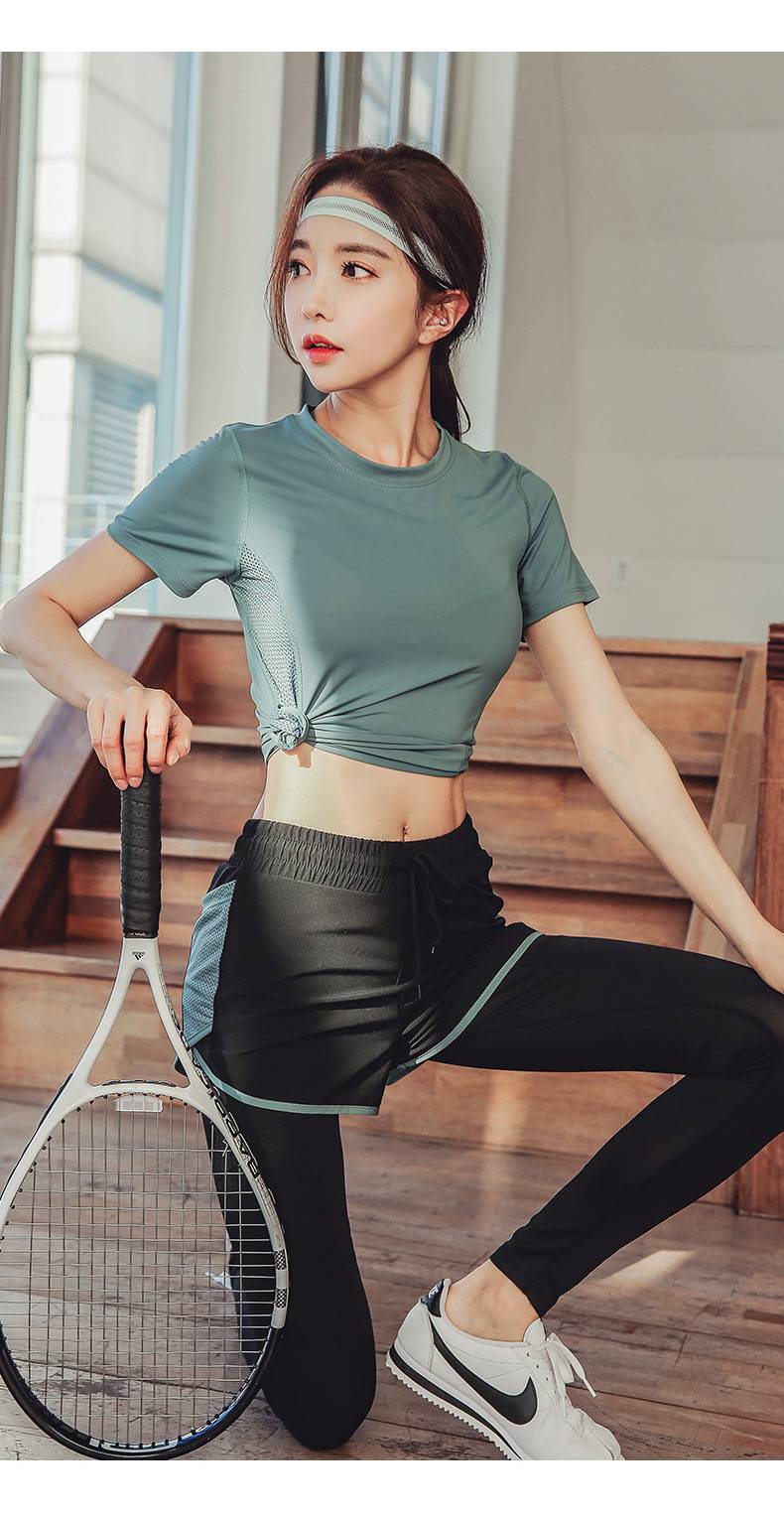 跑步服女晨跑服春夏高端跑步运动套装女士瑜伽服春夏健身房专业晨跑服