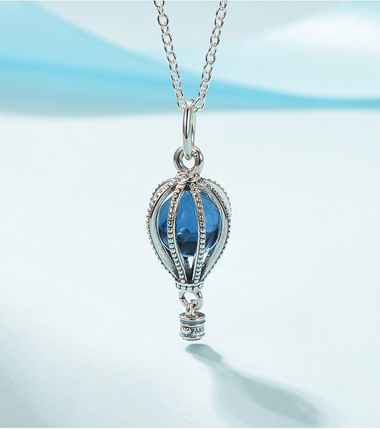 项链女蓝色海洋之心吊坠锁骨链925银情人节送女友蓝色海洋之心