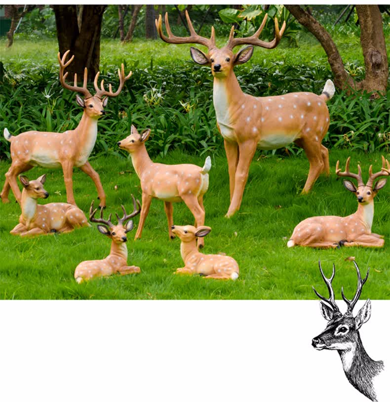 户外仿真动物梅花鹿摆件园林景观庭院花园草坪装饰玻璃钢麋鹿雕塑中号