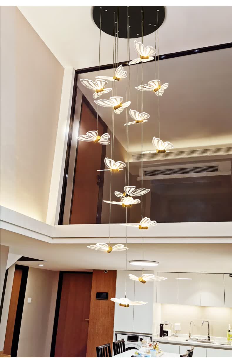 塔林旋转楼梯间长吊灯创意蝴蝶灯现代简约别墅轻奢北欧跃层中空客厅灯