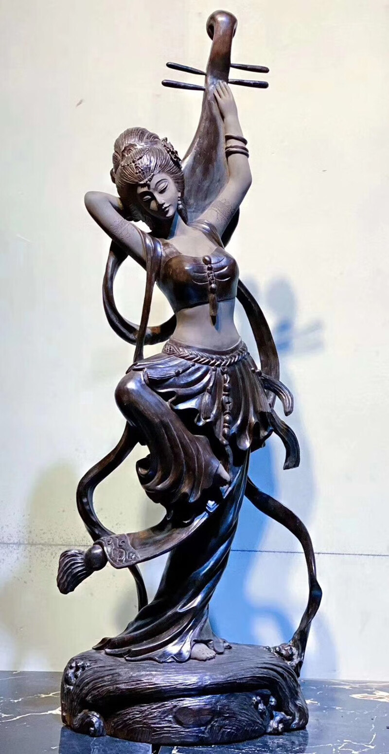 锋纯崖柏女神美女人物山水摆件敦煌飞天雕刻雕塑定制木雕实木真人艺术