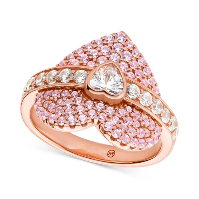 michael kors女士镀玫瑰金方晶锆石心形戒指时尚潮流13135633 rose