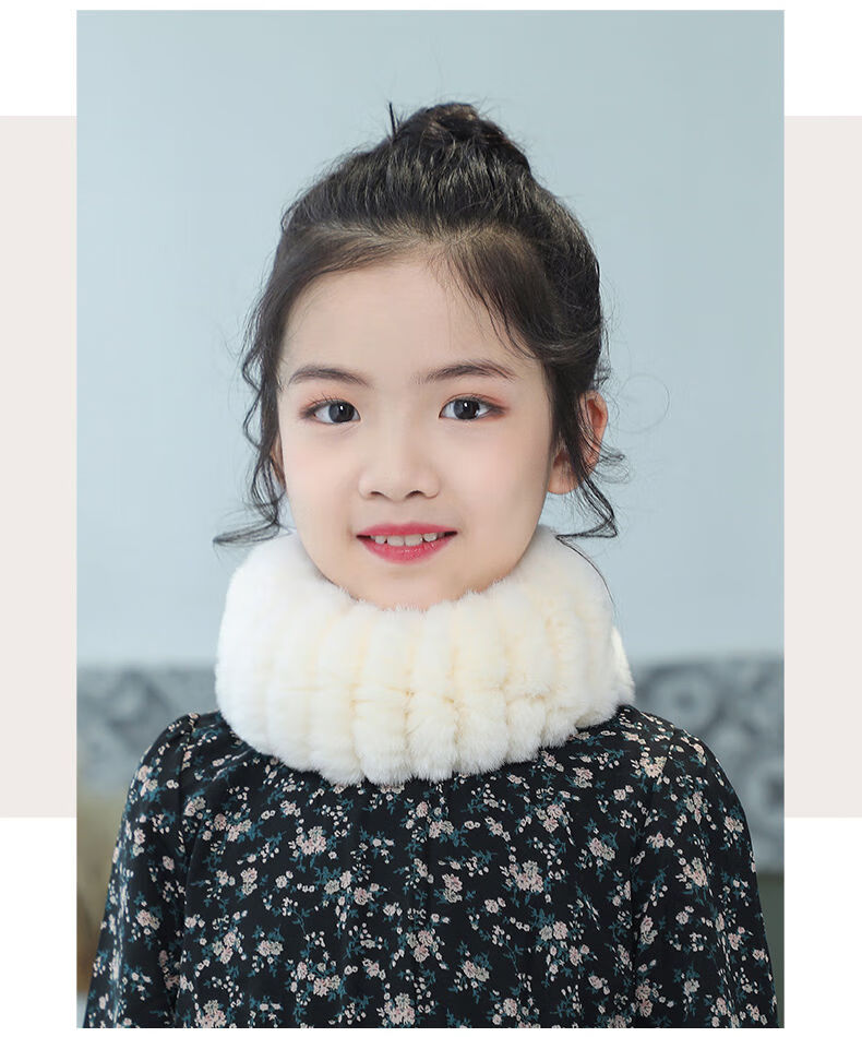 迪士尼獭兔毛围脖脖套女童秋冬季新款保暖儿童皮草加厚弹力小孩围巾护