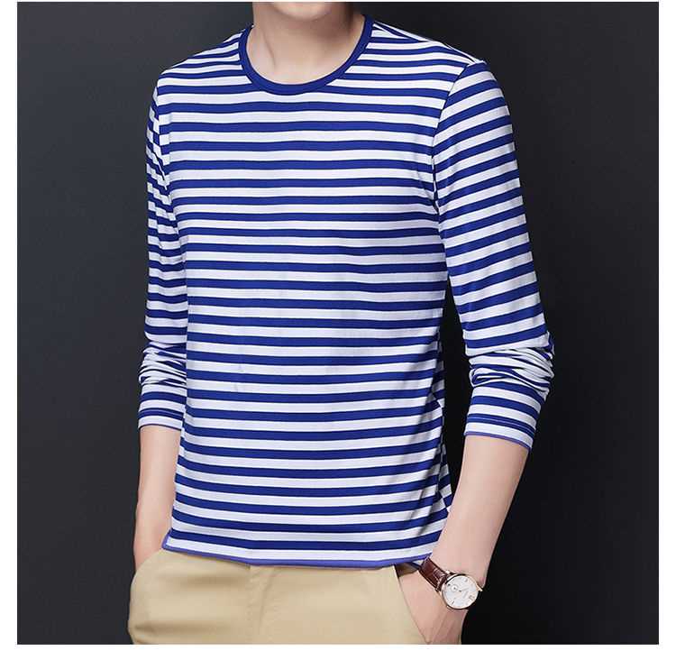 t恤海魂衫男长袖圆领修身蓝白条纹百搭水手服体能训练运动大码海军衫