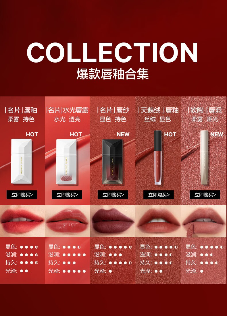 完美日记 名片口红唇釉赤狐红棕024浅笑茶026暗恋系列不掉色不粘杯