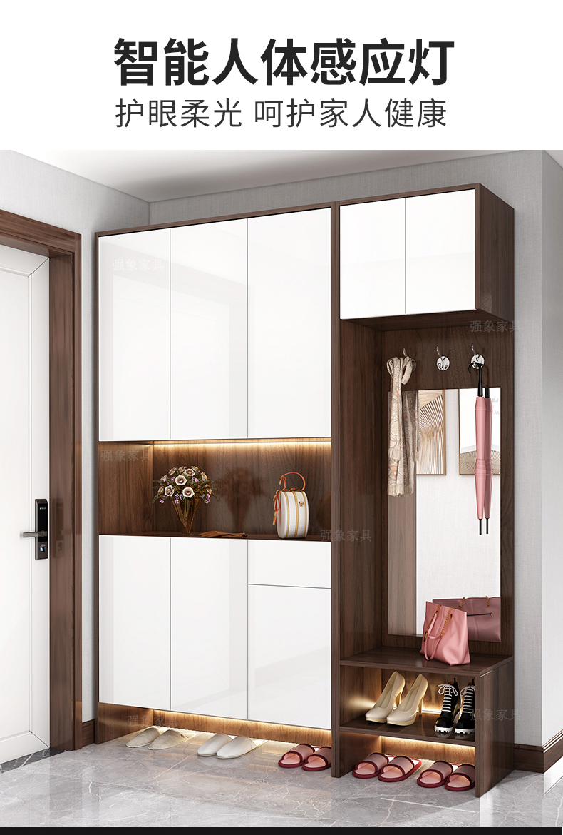 强象进门鞋柜一体靠墙家用门口玄关柜门厅衣帽柜入门鞋柜到顶定制n4