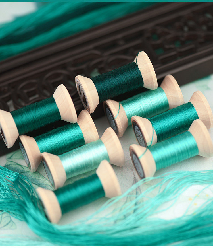 新品手工苏绣湘绣桑蚕丝绣花线真丝手工绣线常用绿色系碧绿色全套8色