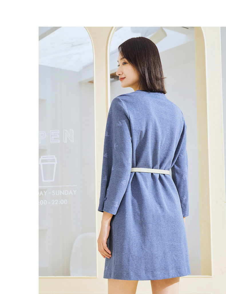 布景连衣裙女2021年秋季长袖圆领女装深灰花s