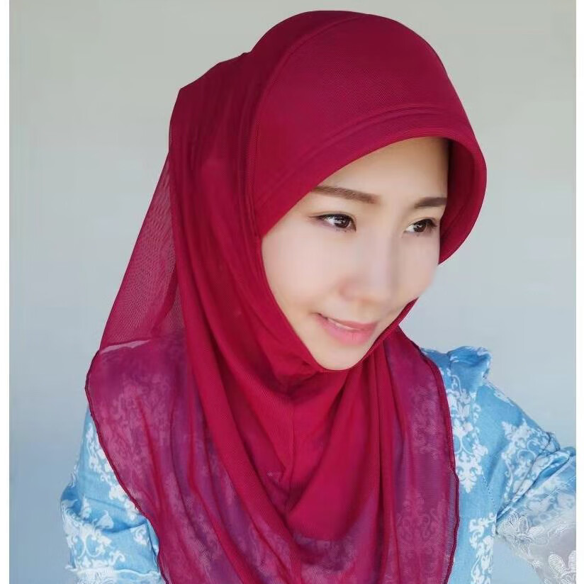 回族女人的套头纱巾清真盖头头巾头饰品双怪网纱回族民族方盖套头简单